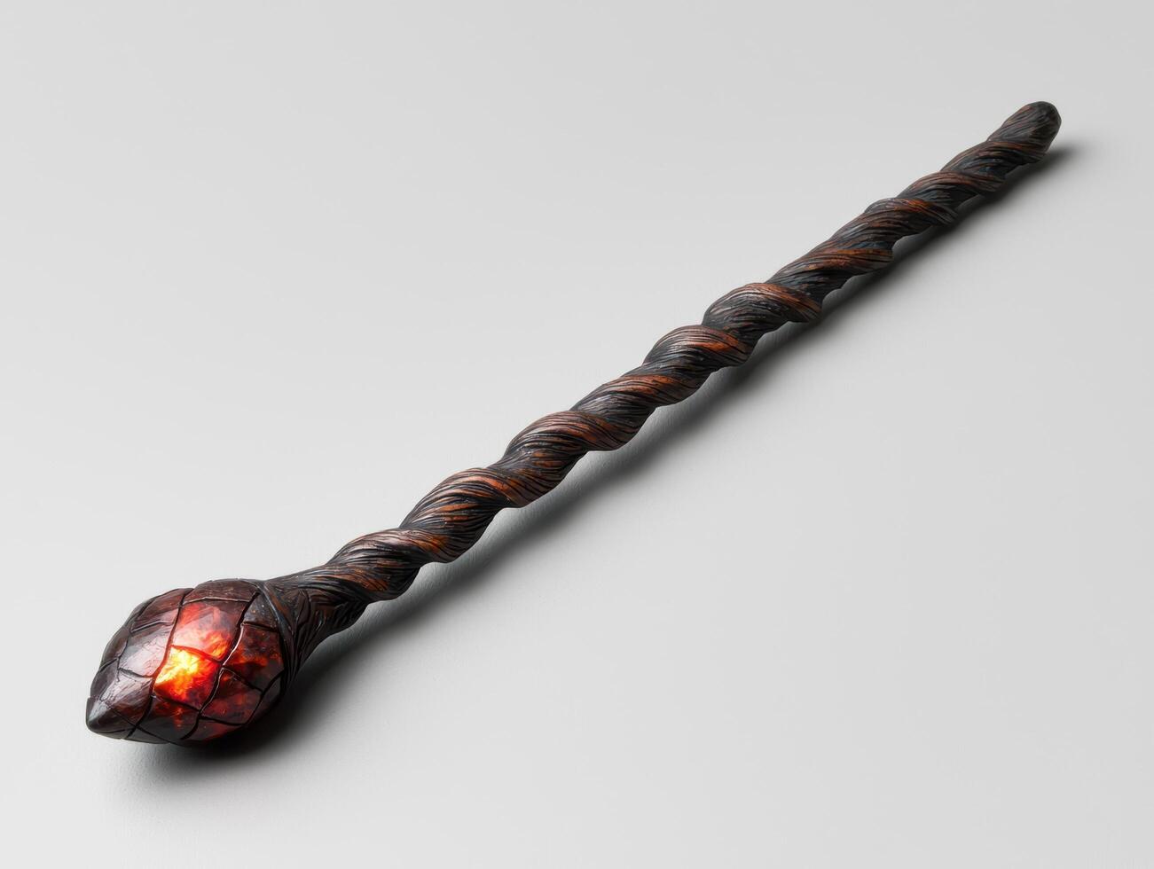 Twisted magical wand with glowing crystal photo