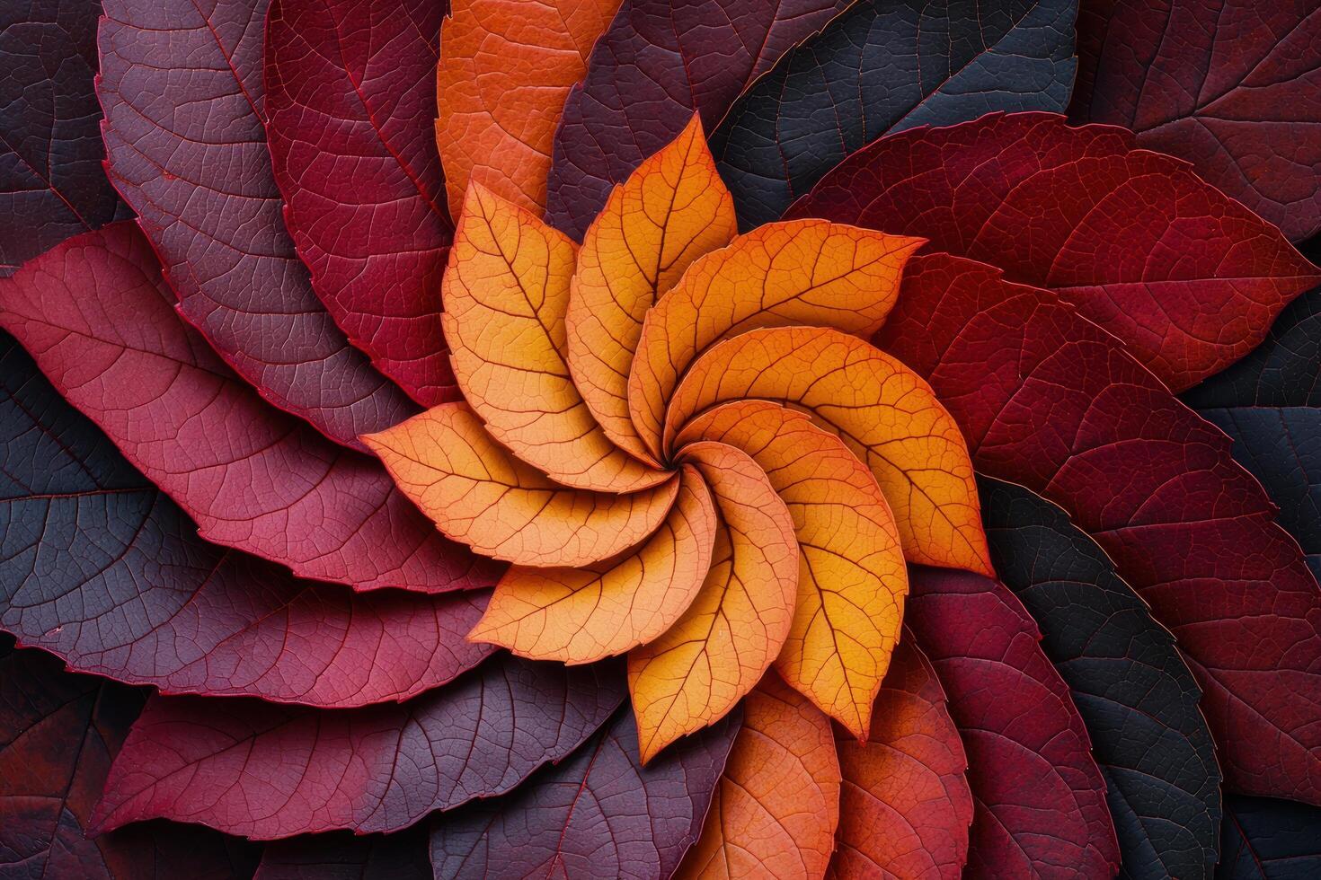 Vibrant autumn leaves in a spiral pattern photo
