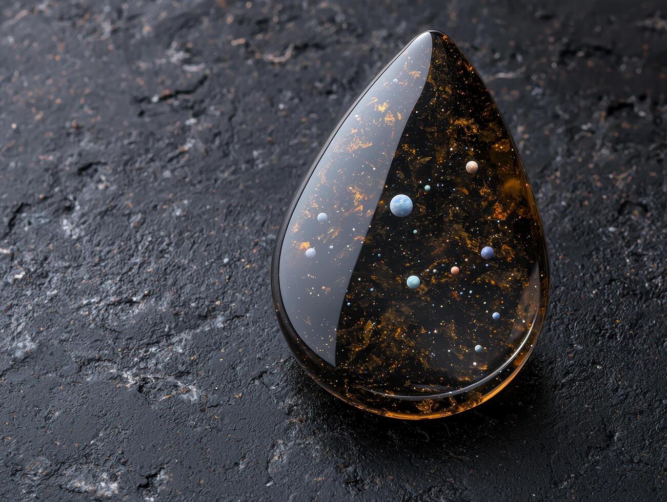 Cosmic glass teardrop with celestial elements photo