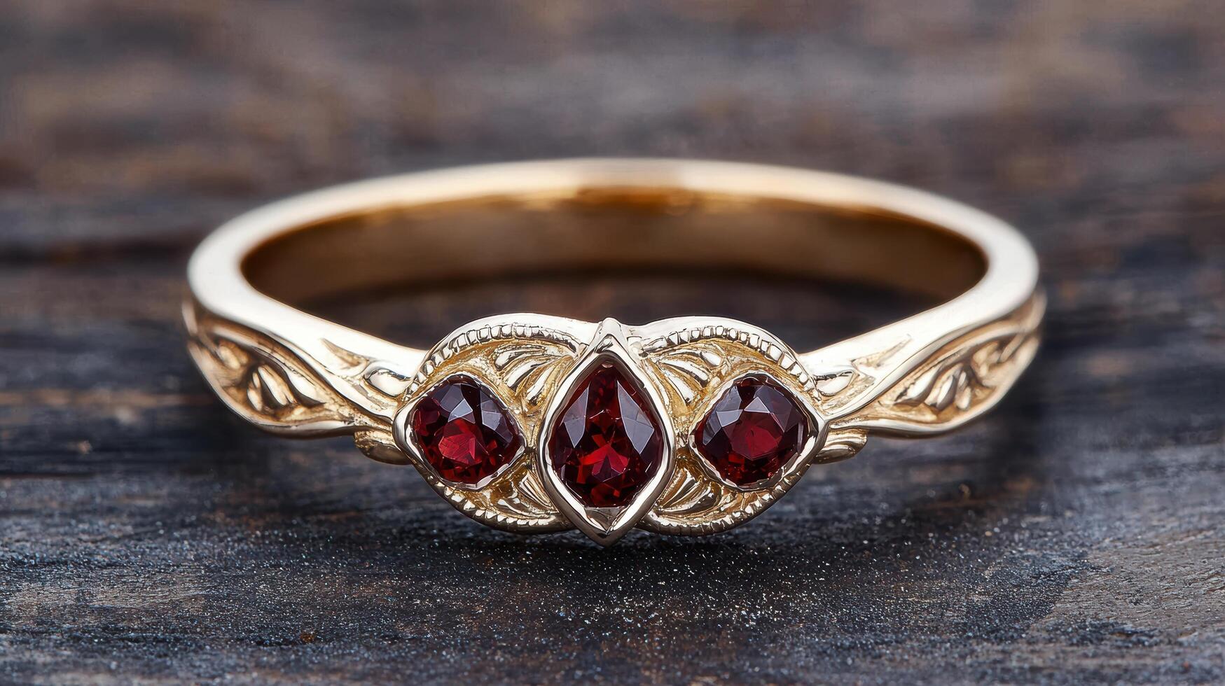 Elegant gold ring with red gemstones photo