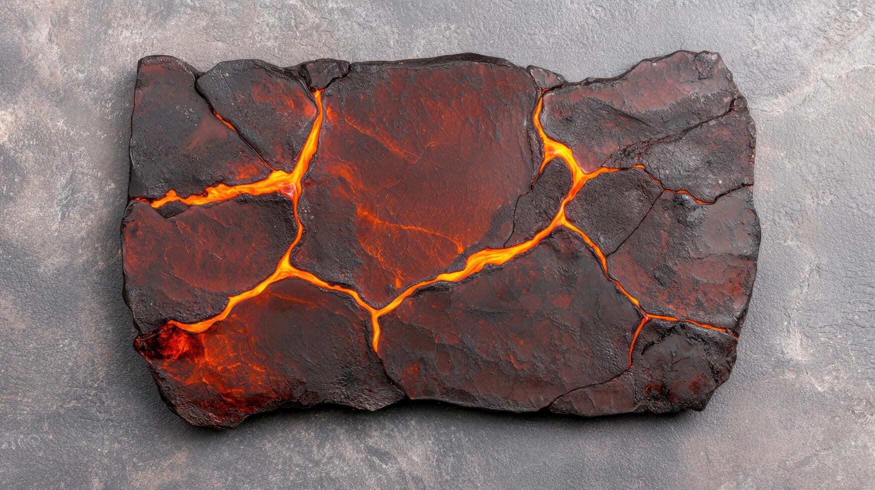 Molten lava flowing through cracked volcanic rock photo