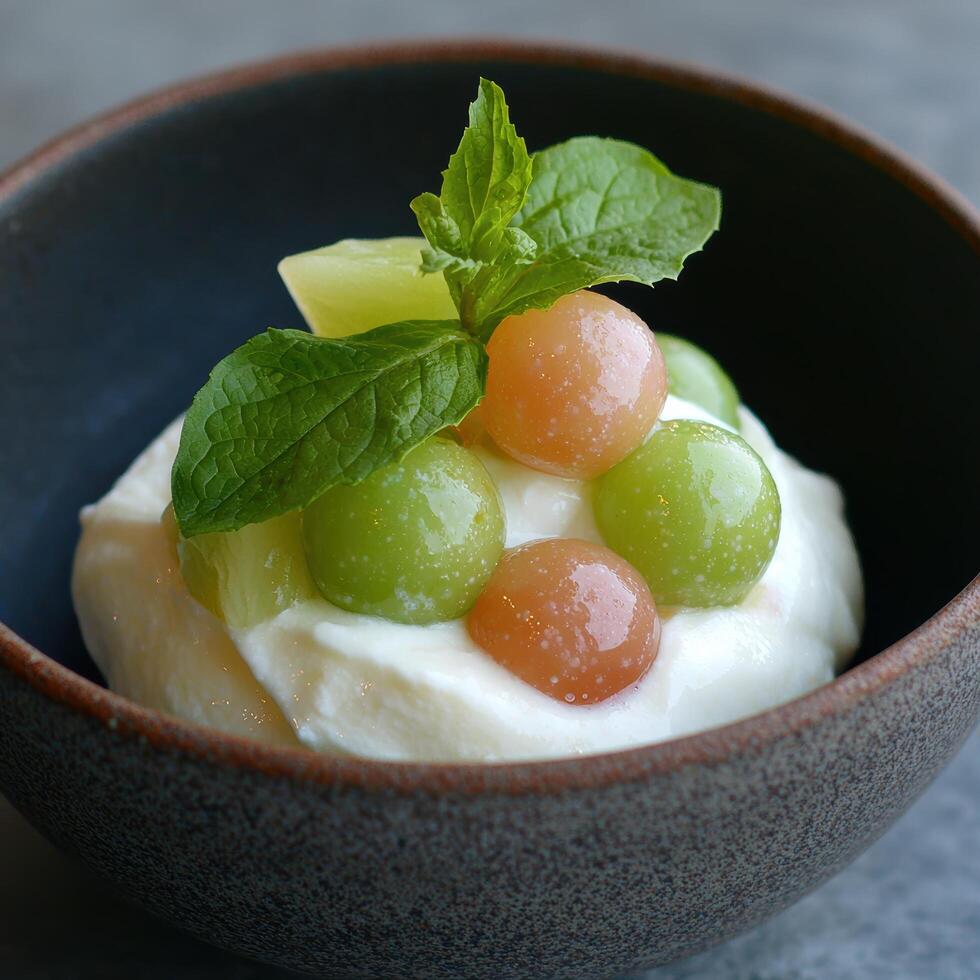 Refreshing fruit salad with mint photo