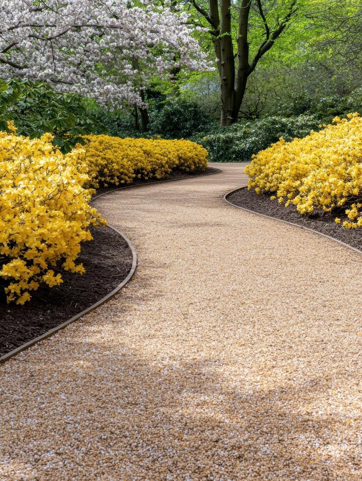 Blooming spring garden path photo