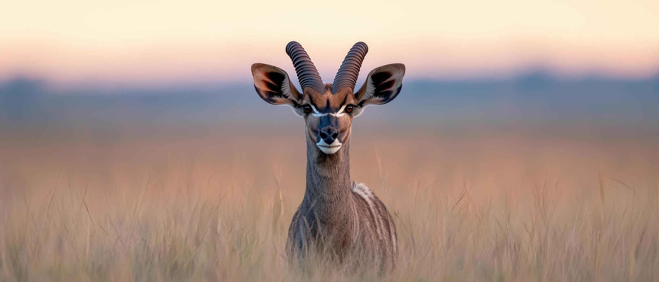 majestic antelope in serene grassland at sunset photo