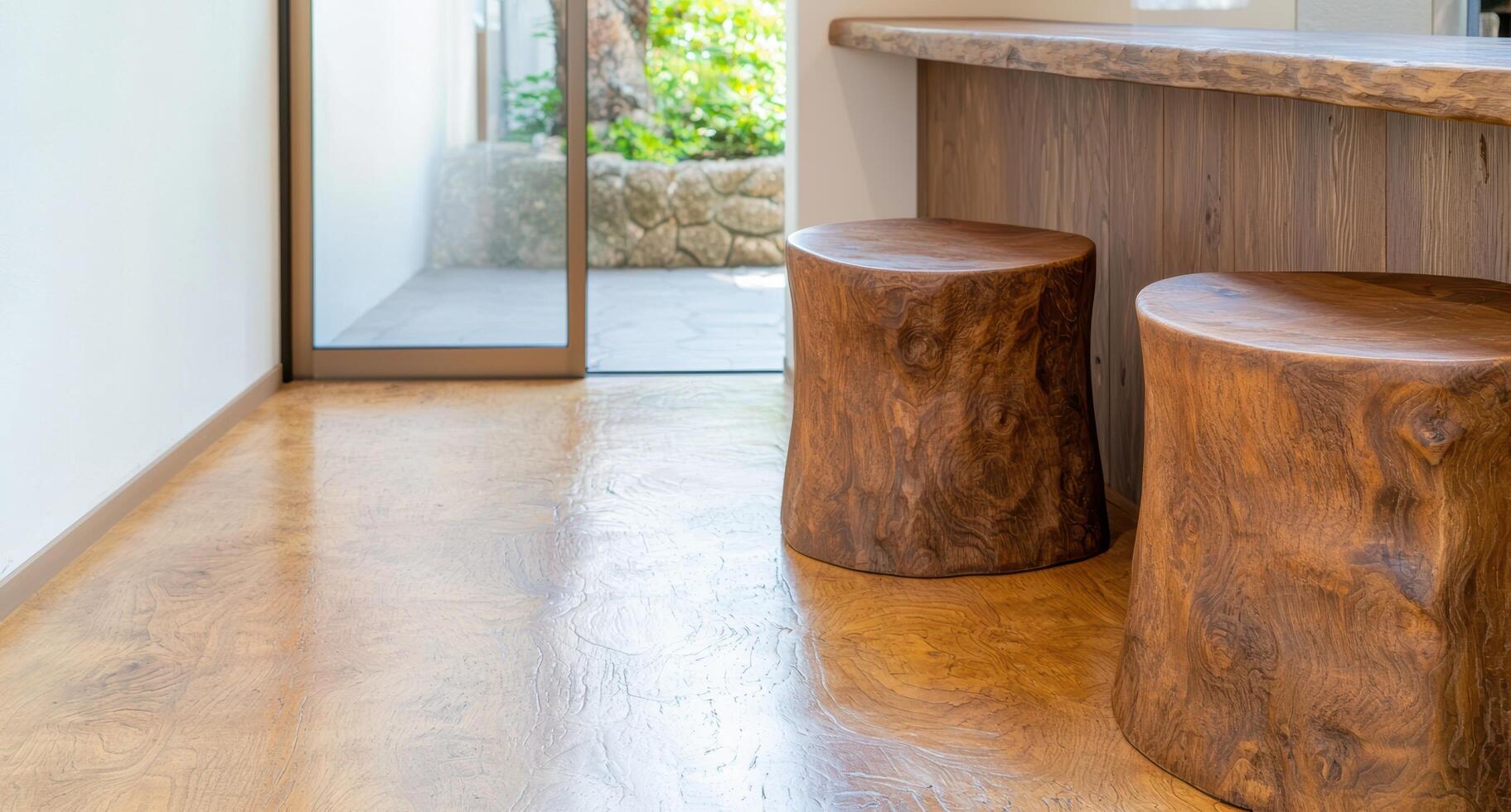 Rustic wooden stools in modern interior design photo