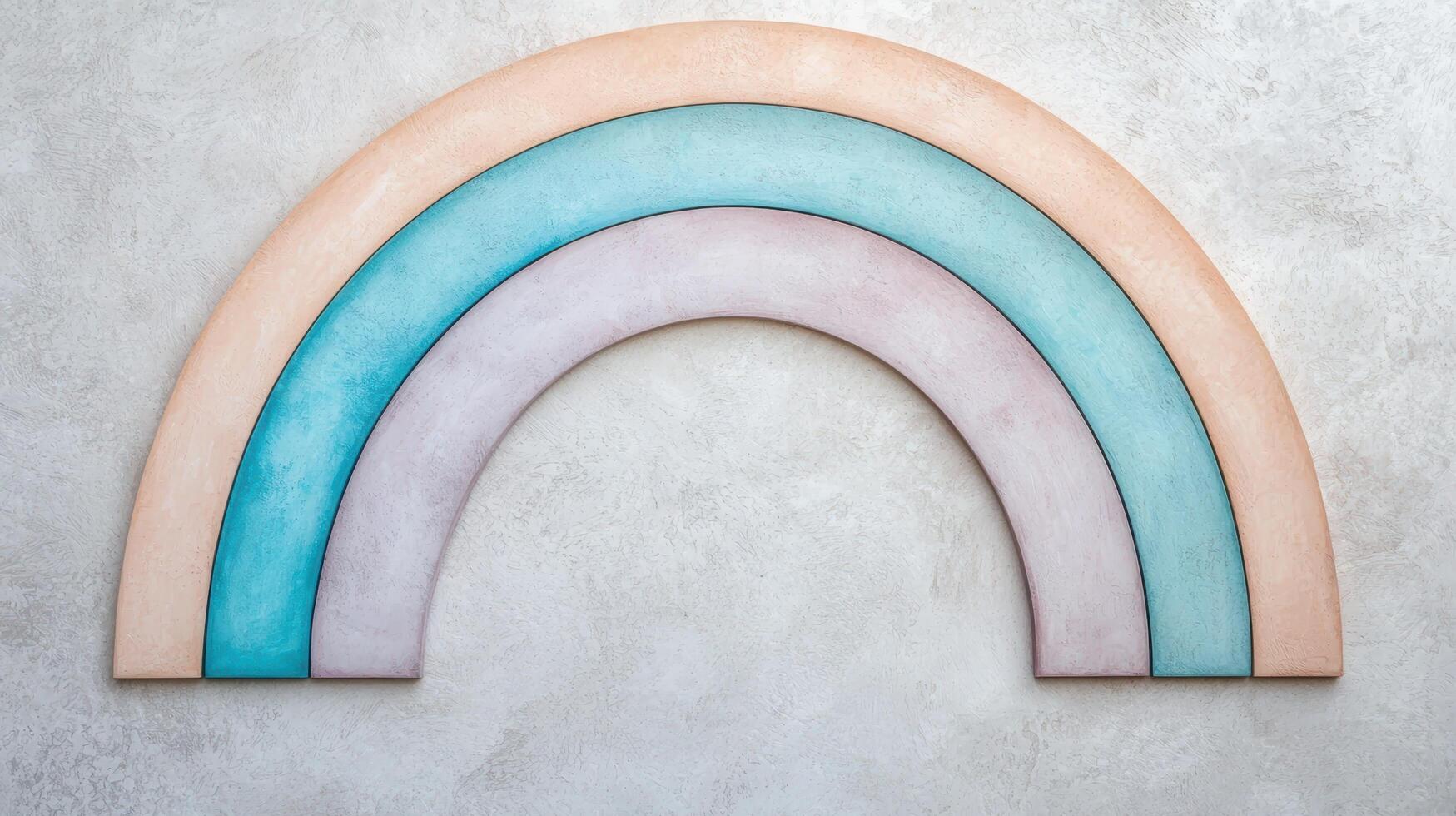 Pastel wooden rainbow arch on concrete wall photo