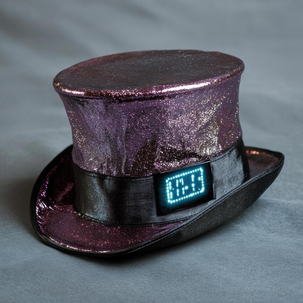 Futuristic glowing top hat with digital display photo