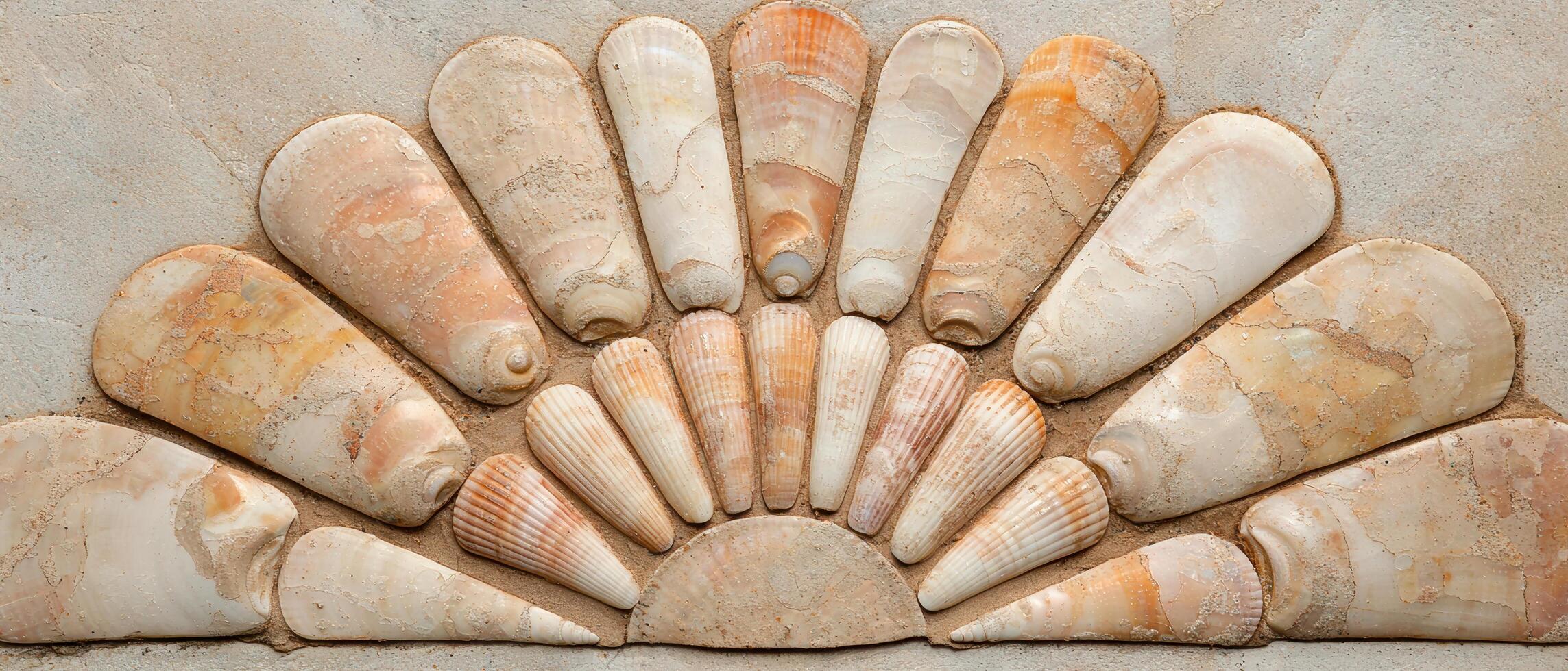 Assortment of seashells on a sandy background photo
