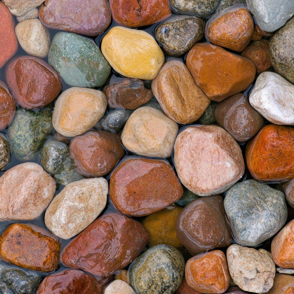 Colorful smooth river rocks photo
