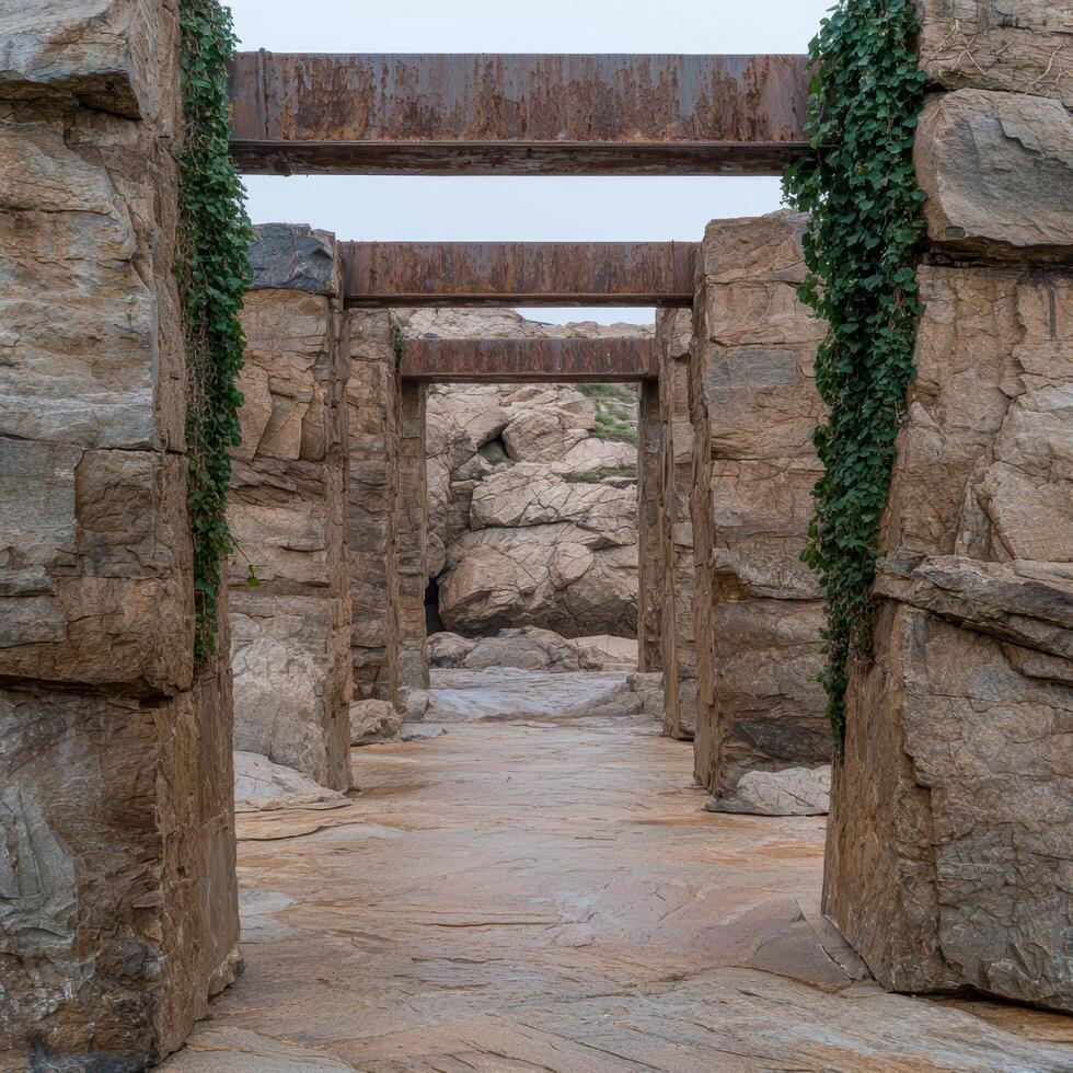 Rustic stone archway with ivy photo