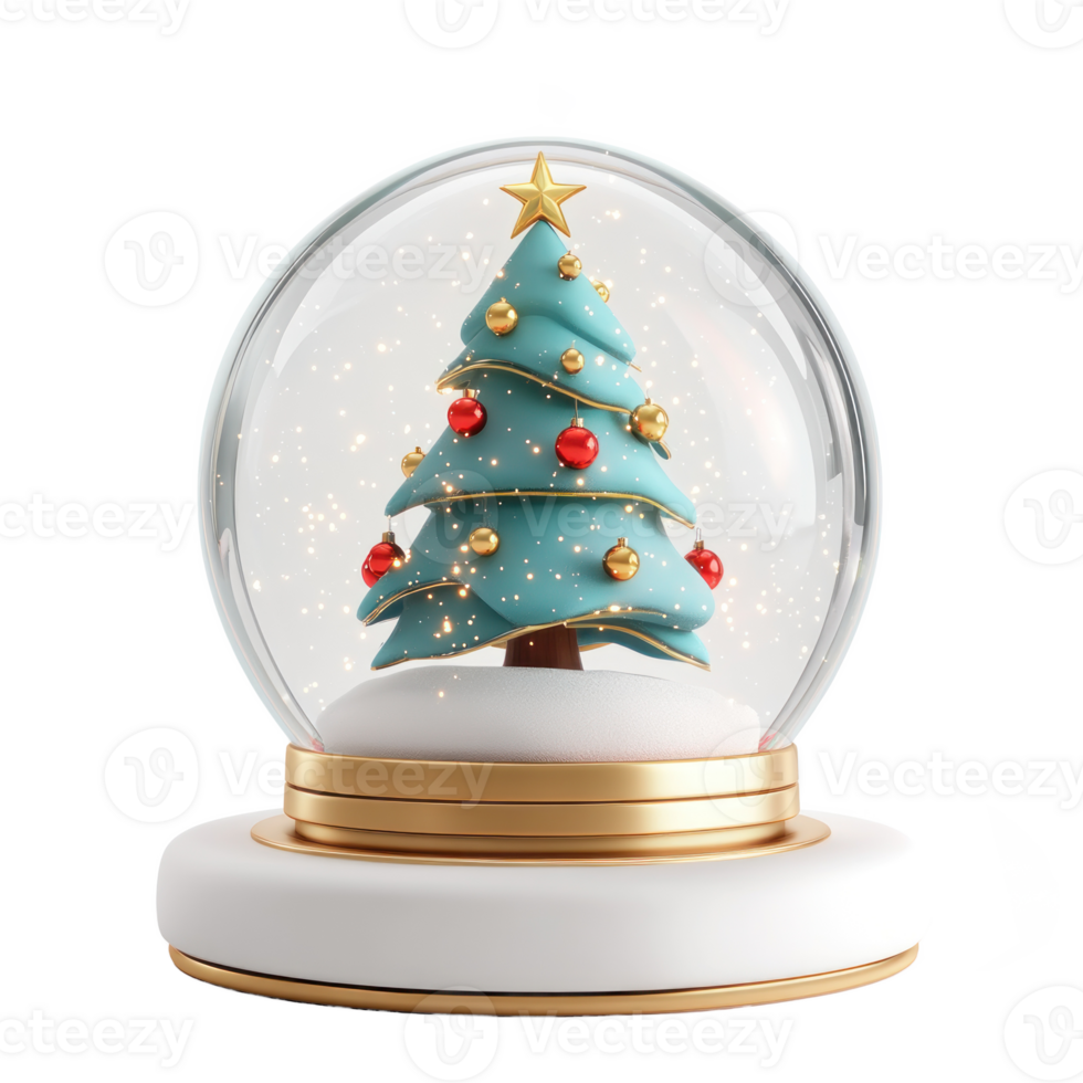Christmas tree inside Snow Globe 3D icon cartoon round edges isolate on transparent background png