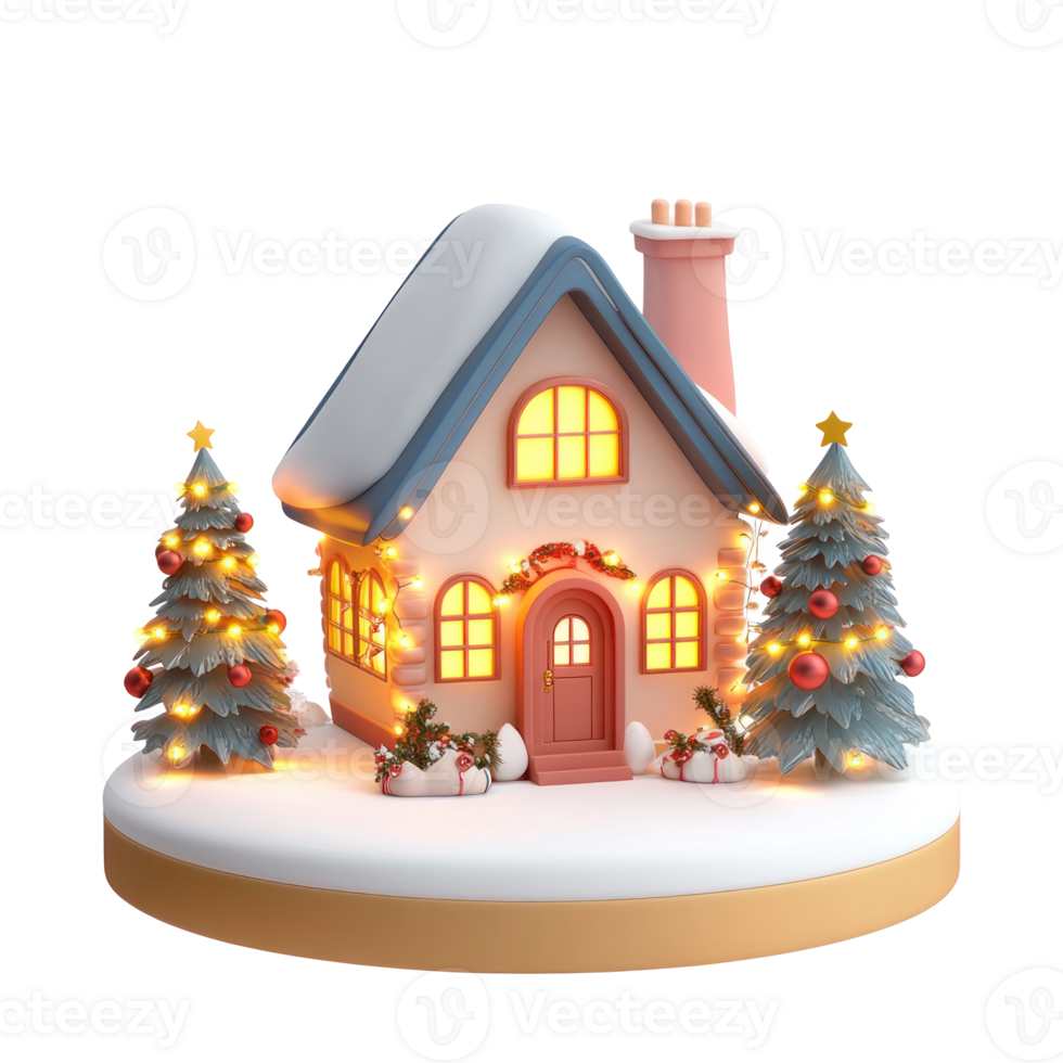 House with Christmas decorations 3D icon cartoon smooth soft light isolate on transparent background png