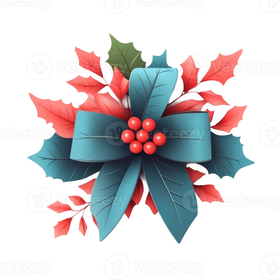 flowery modern christmas ribbon 3D icon cartoon minimalist isolate on transparent background png