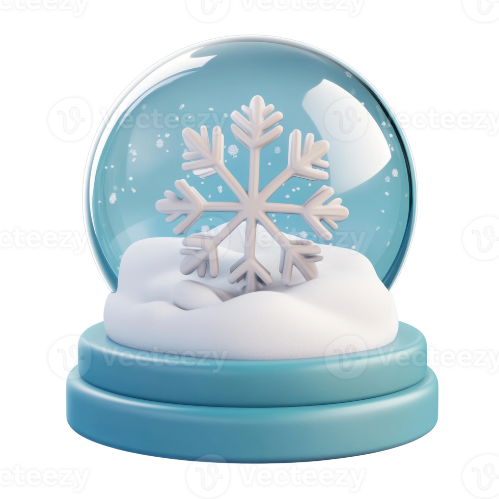 Snowflake inside Snow Globe 3D icon cartoon round edges isolate on transparent background png
