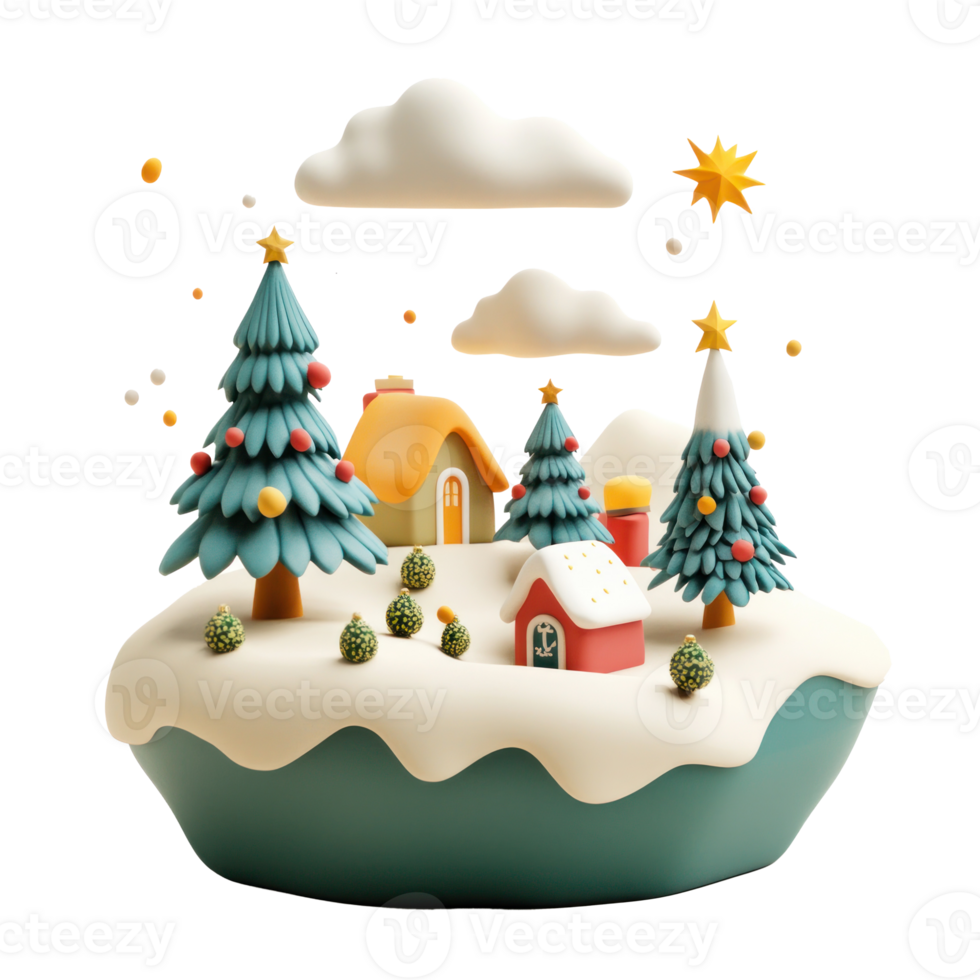 Christmas elements are combined into scenes floating island clay style bright isolate on transparent background png