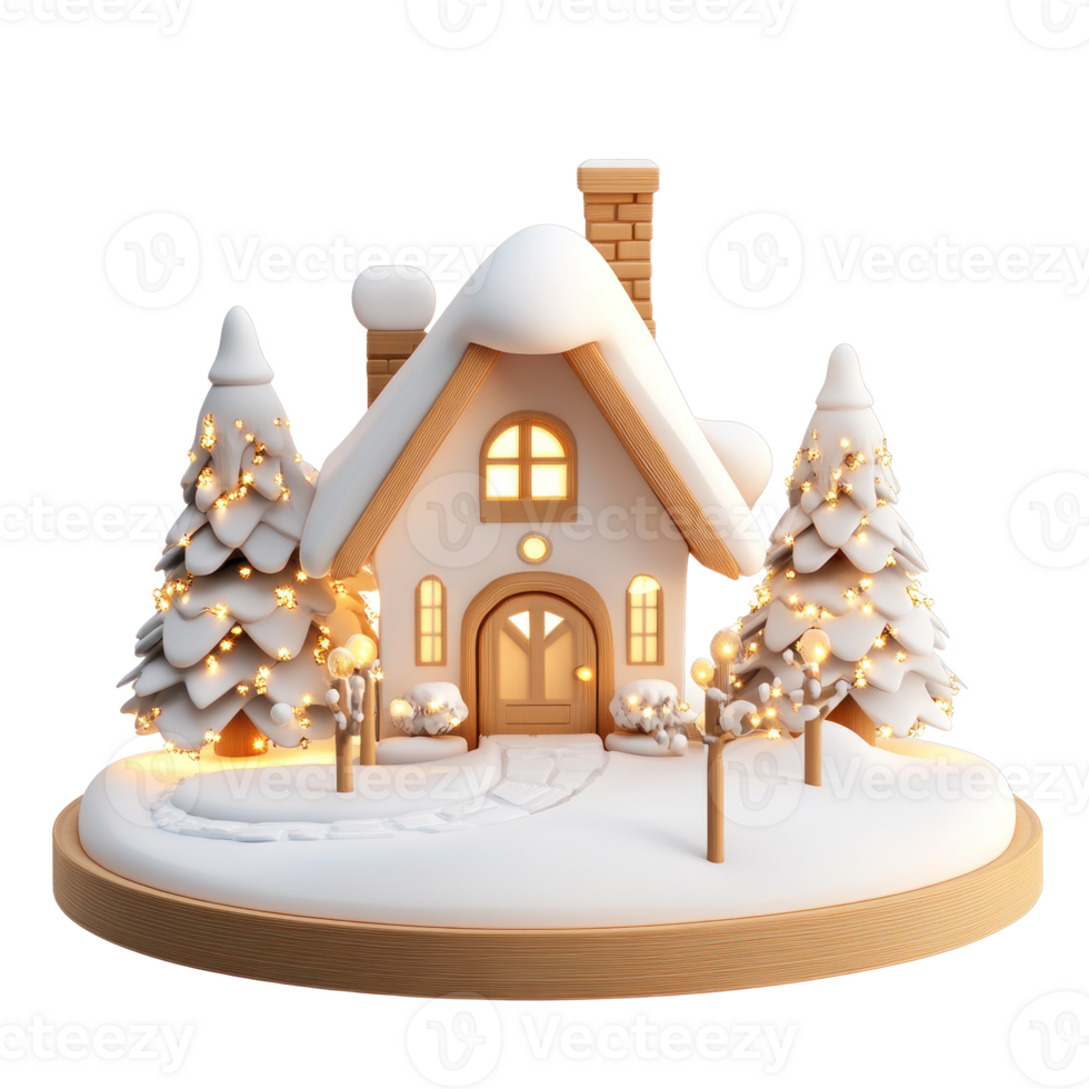 Christmas white wood house 3D icon cartoon smooth soft light isolate on transparent background png