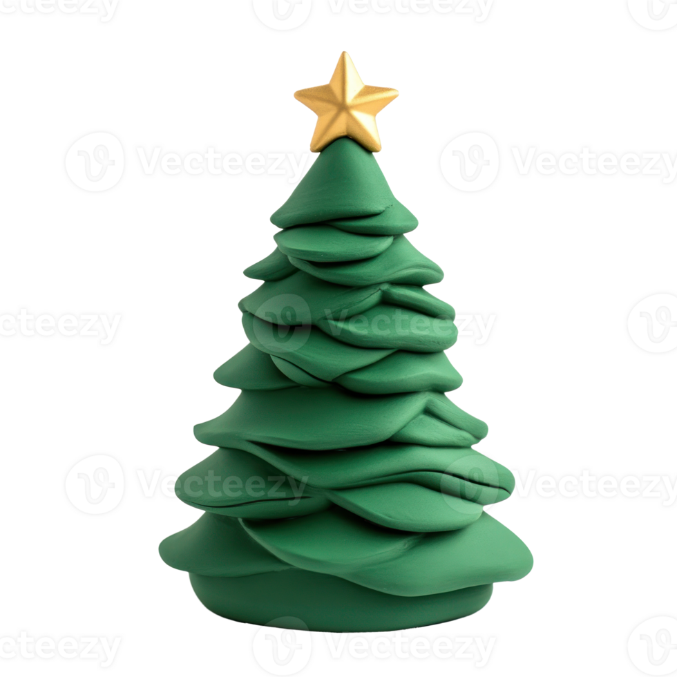 Christmas tree modern elegant decoration clay style bright isolate on transparent background png
