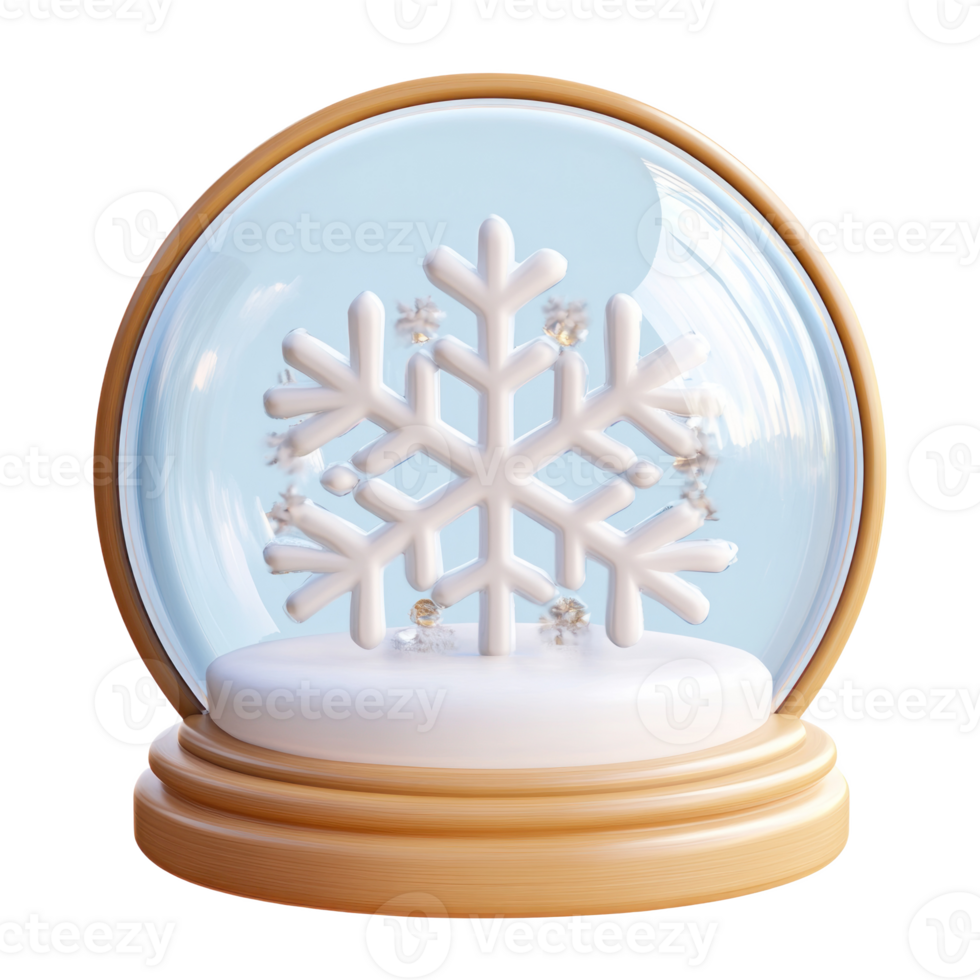 Snowflake inside Snow Globe 3D icon cartoon round edges isolate on transparent background png