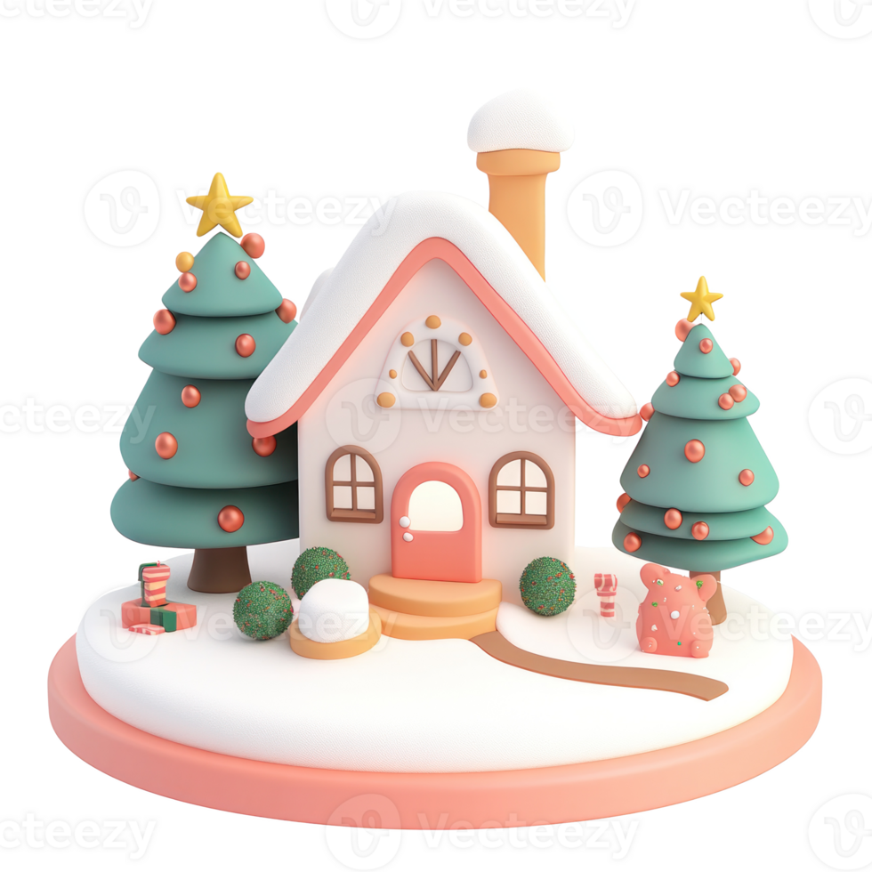 House with Christmas decorations 3D icon isolate on transparent background png
