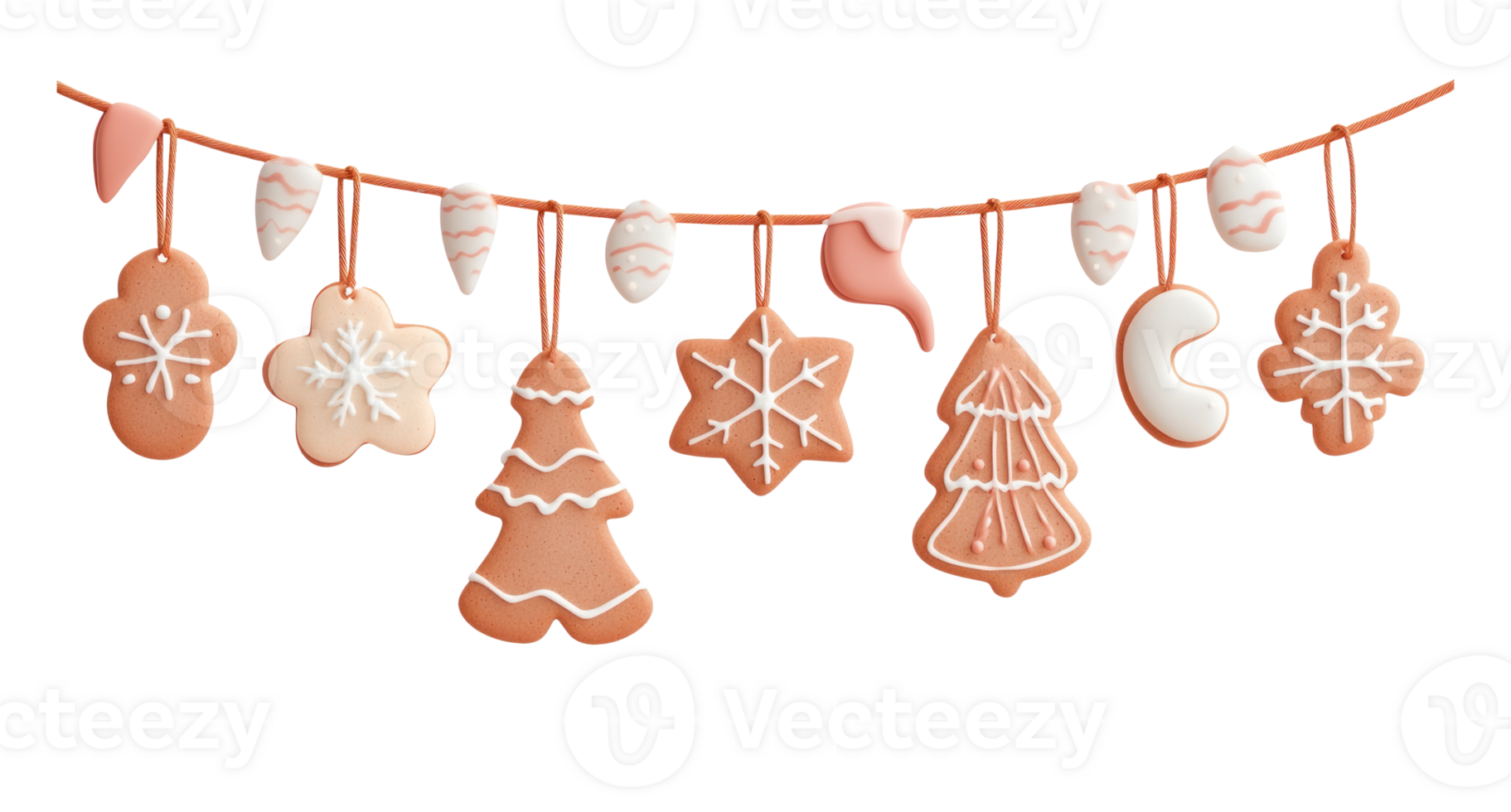 Christmas garland with cookies hanging 3D icon isolate on transparent background png