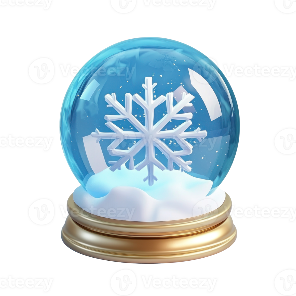 Snowflake inside Snow Globe 3D icon cartoon round edges isolate on transparent background png