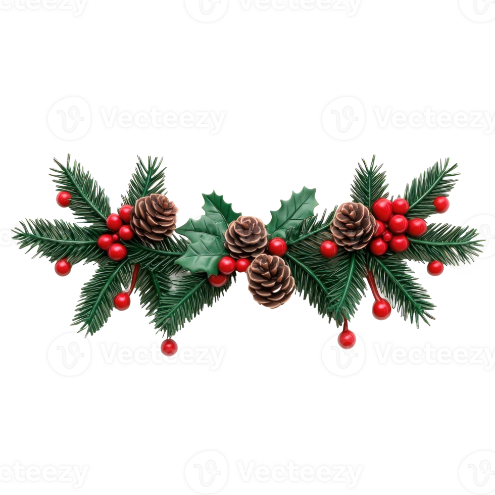 Christmas pine and holly swag 3D clay style bright isolate on transparent background png