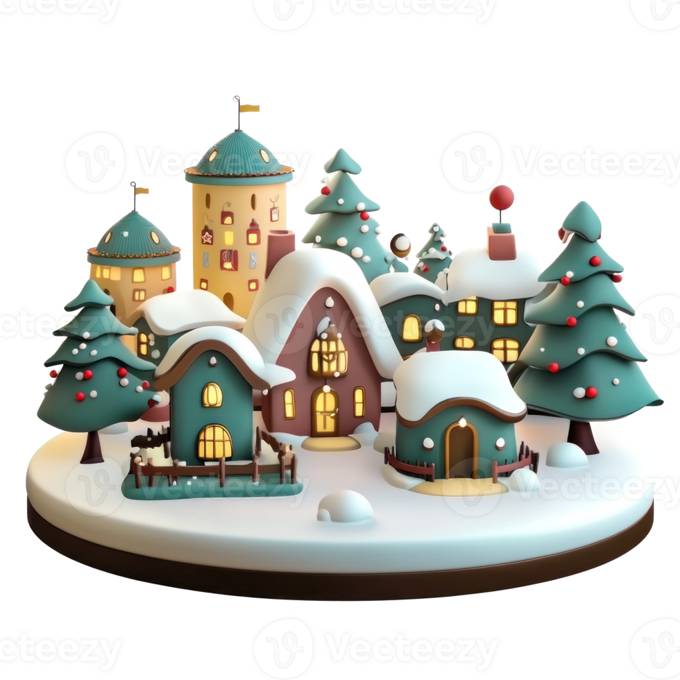 Christmas village 3D icon cartoon smooth soft light isolate on transparent background png