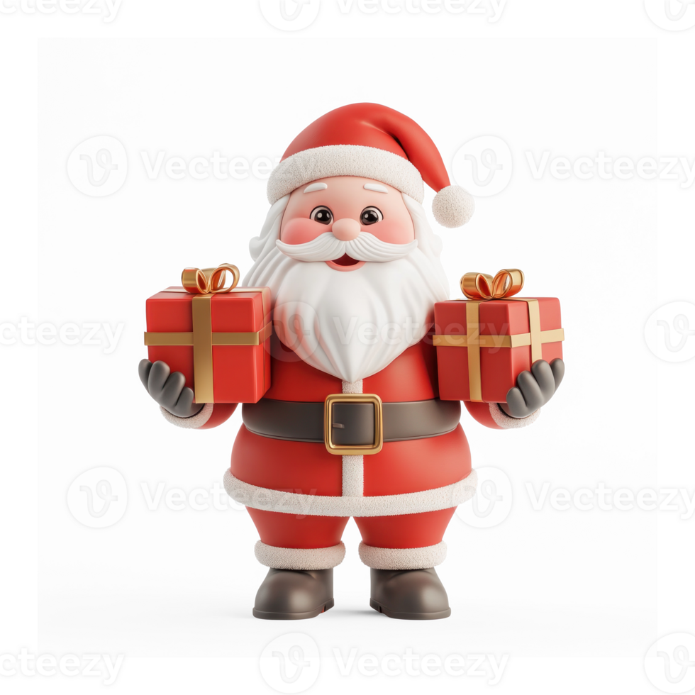 Santa Claus with presents 3D icon isolate on transparent background png