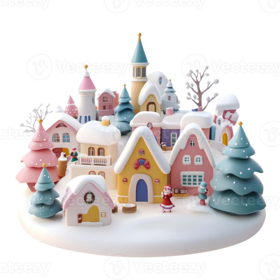Christmas village 3D icon cartoon smooth soft light isolate on transparent background png