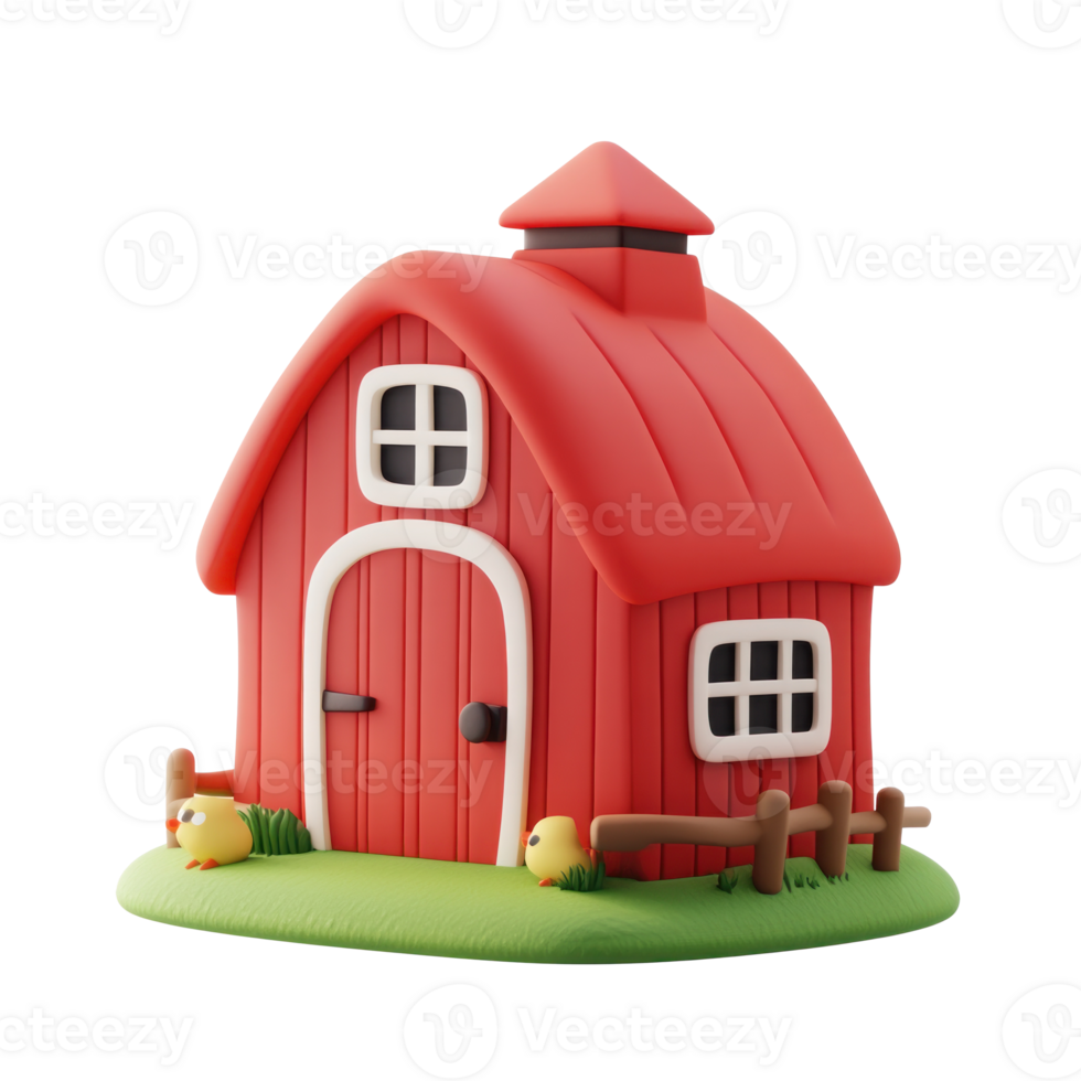 Red barn 3D icon isolate on transparent background png
