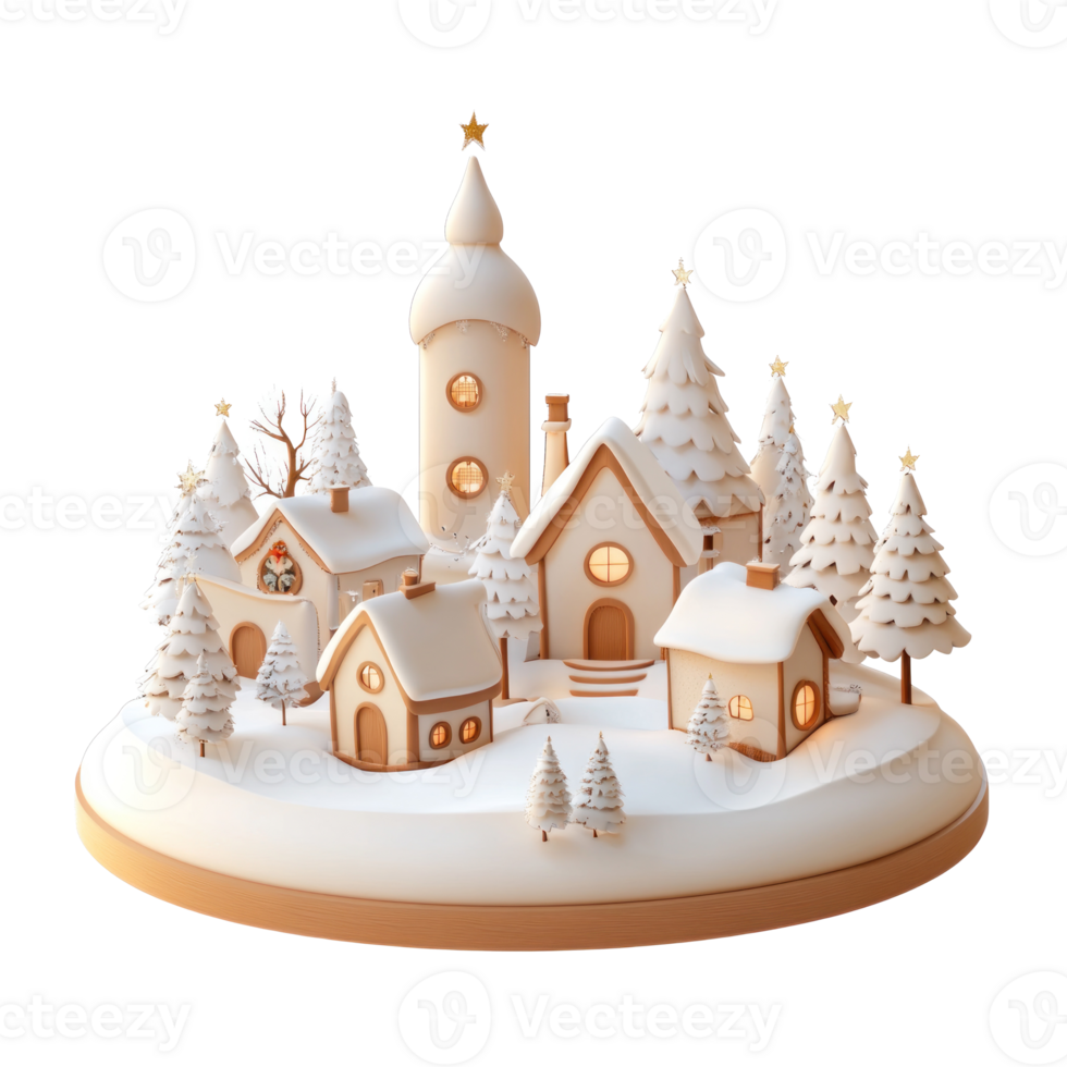 Christmas white wood village 3D icon cartoon smooth soft light isolate on transparent background png