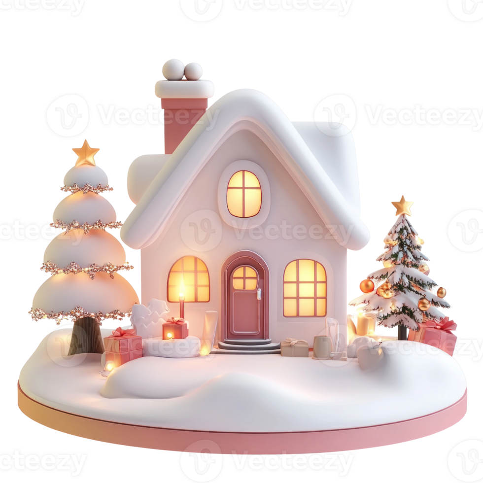 House with Christmas decorations 3D icon cartoon smooth soft light isolate on transparent background png