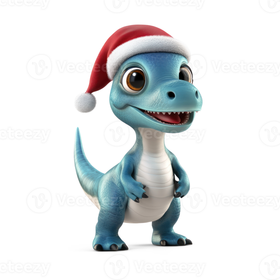 Dinosau wearing red santa hat 3D icon cartoon smooth soft light isolate on transparent background png