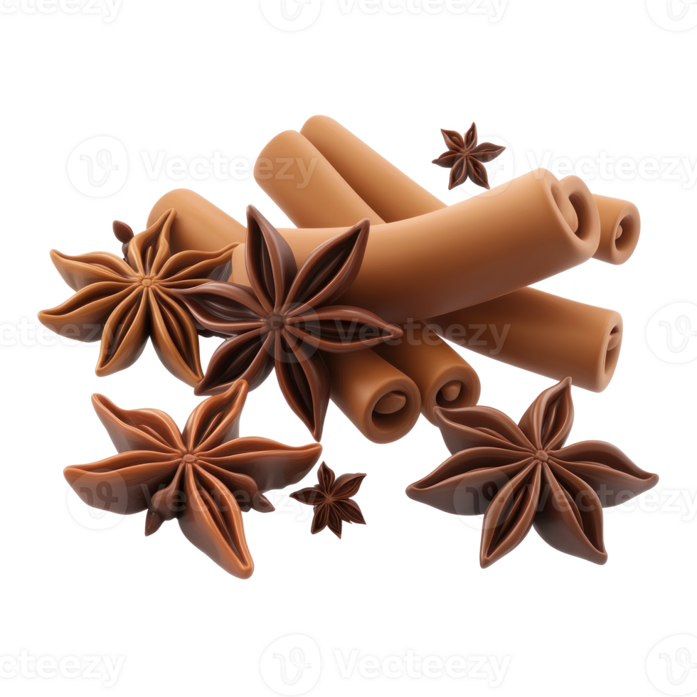 Cinnamon, anise and cloves 3D icon isolate on transparent background png