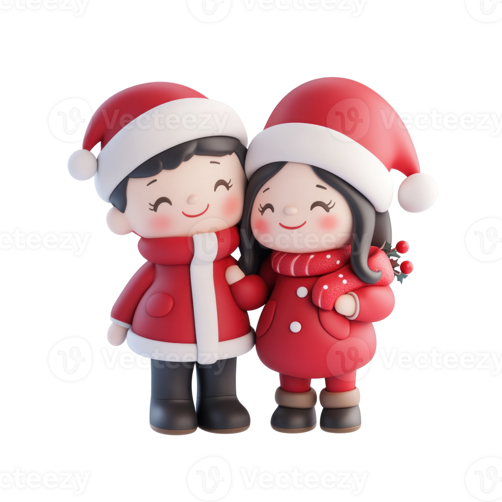 Happy couple celebrating christmas 3D icon isolate on transparent background png