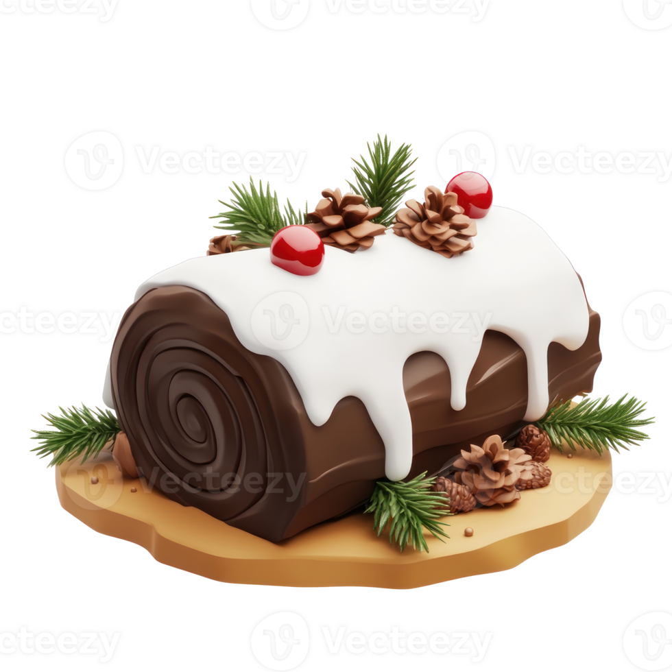 Yule log cake 3D icon isolate on transparent background png