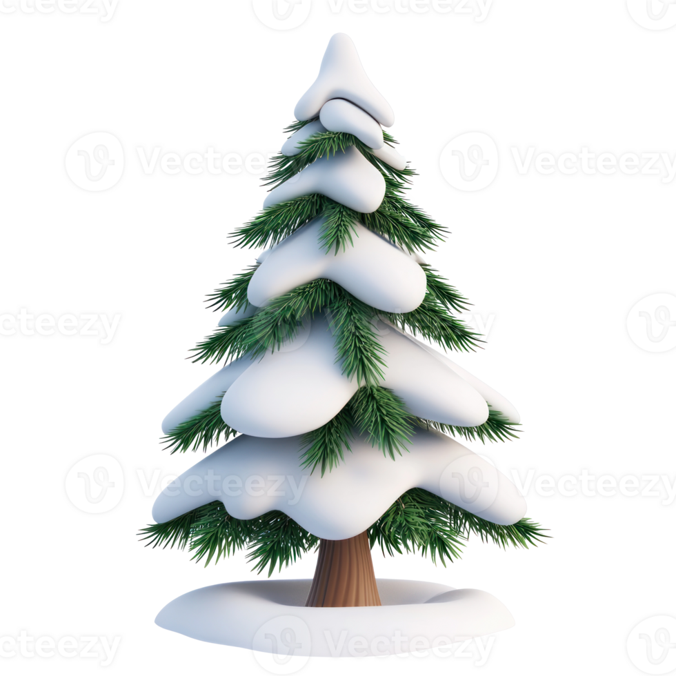 Chrismas tree with snow 3D icon cartoon minimalist isolate on transparent background png
