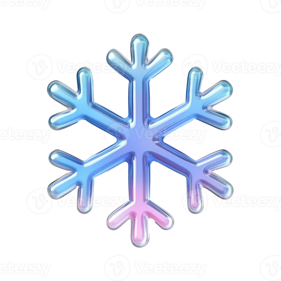 Glass Snowflake 3D icon cartoon round edges isolate on transparent background png