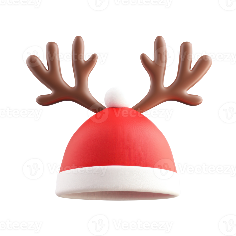 Christmas hat with reindeer horn 3D icon cartoon smooth soft light isolate on transparent background png