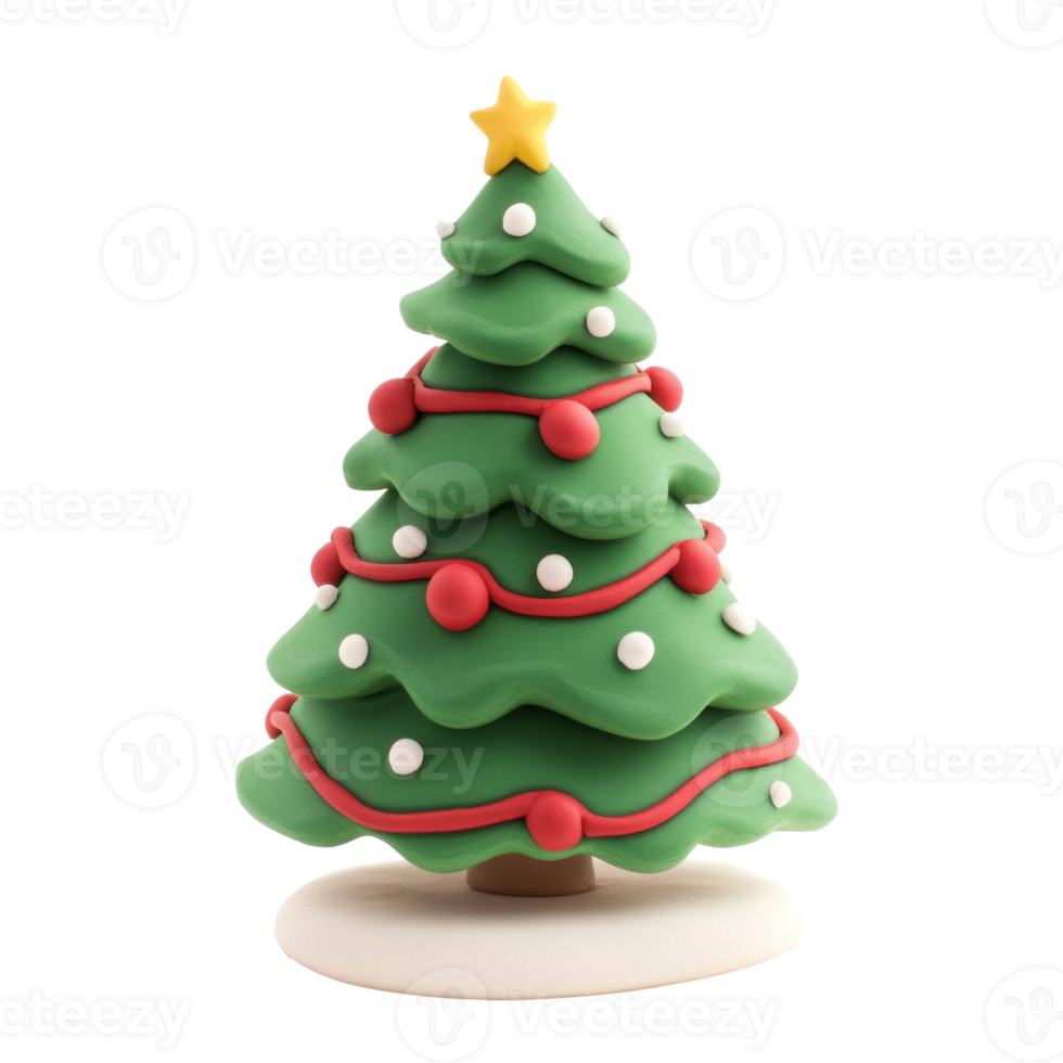 Cute christmas tree clay style bright isolate on transparent background png