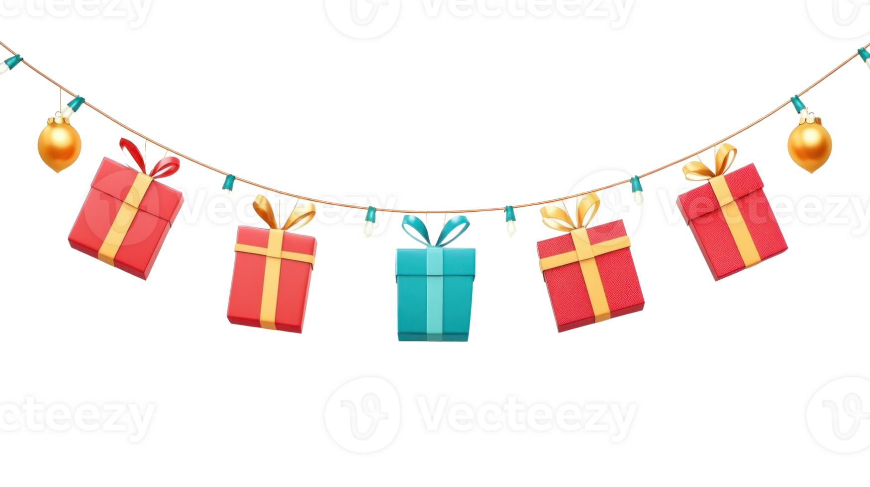 Christmas presents gifts garland hanging 3D icon cartoon isolate on transparent background png