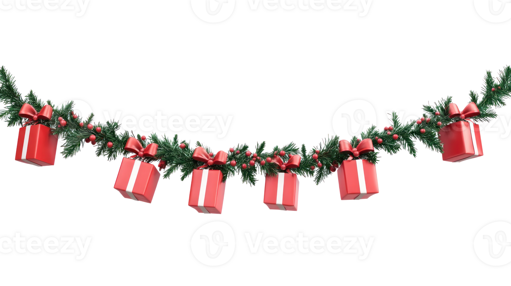 Christmas presents gifts garland hanging 3D icon cartoon isolate on transparent background png