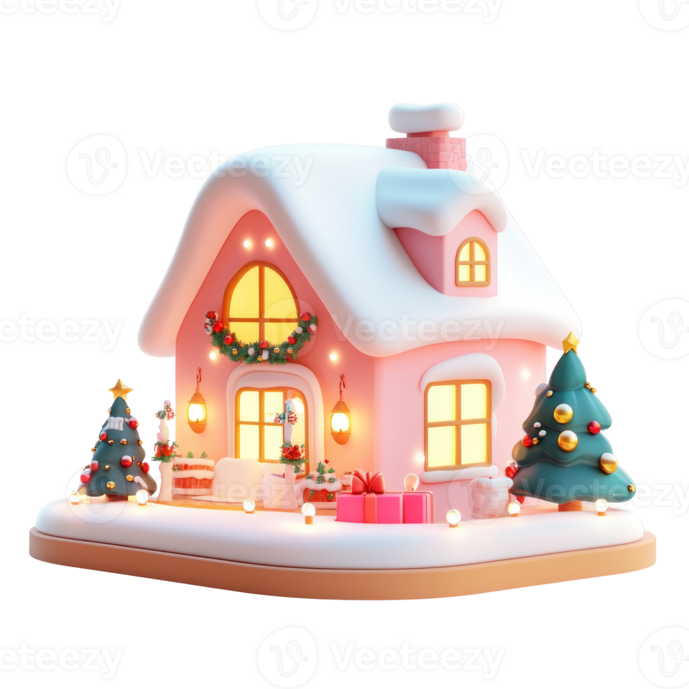 House with Christmas decorations 3D icon cartoon smooth soft light isolate on transparent background png