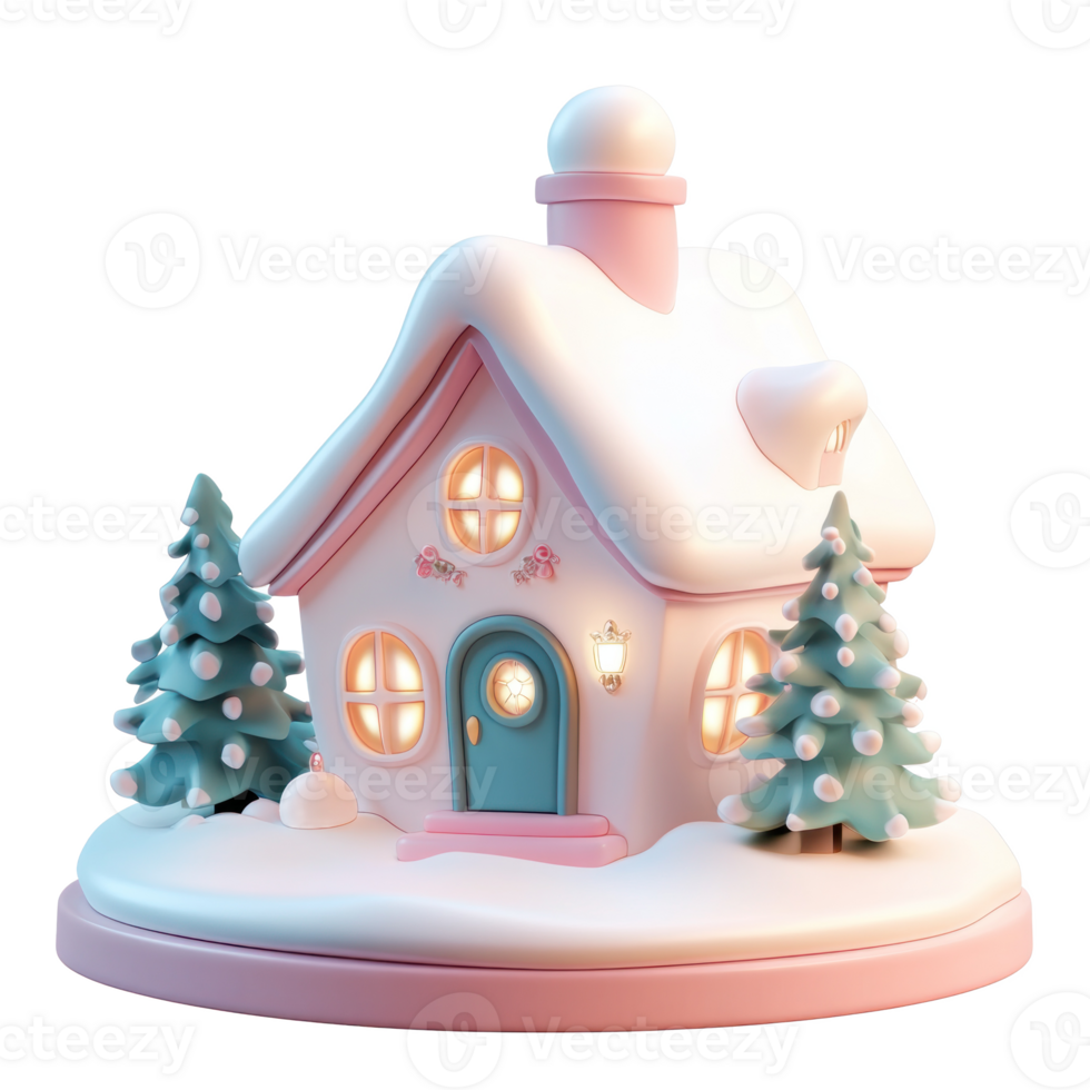 Christmas House 3D icon cartoon smooth soft light isolate on transparent background png