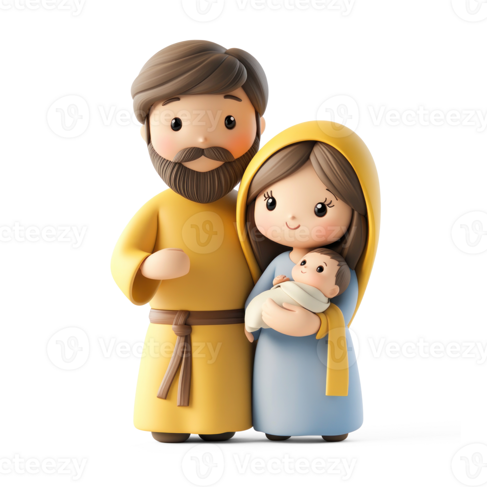 Joseph and Mary with baby 3D icon cartoon smooth soft light isolate on transparent background png