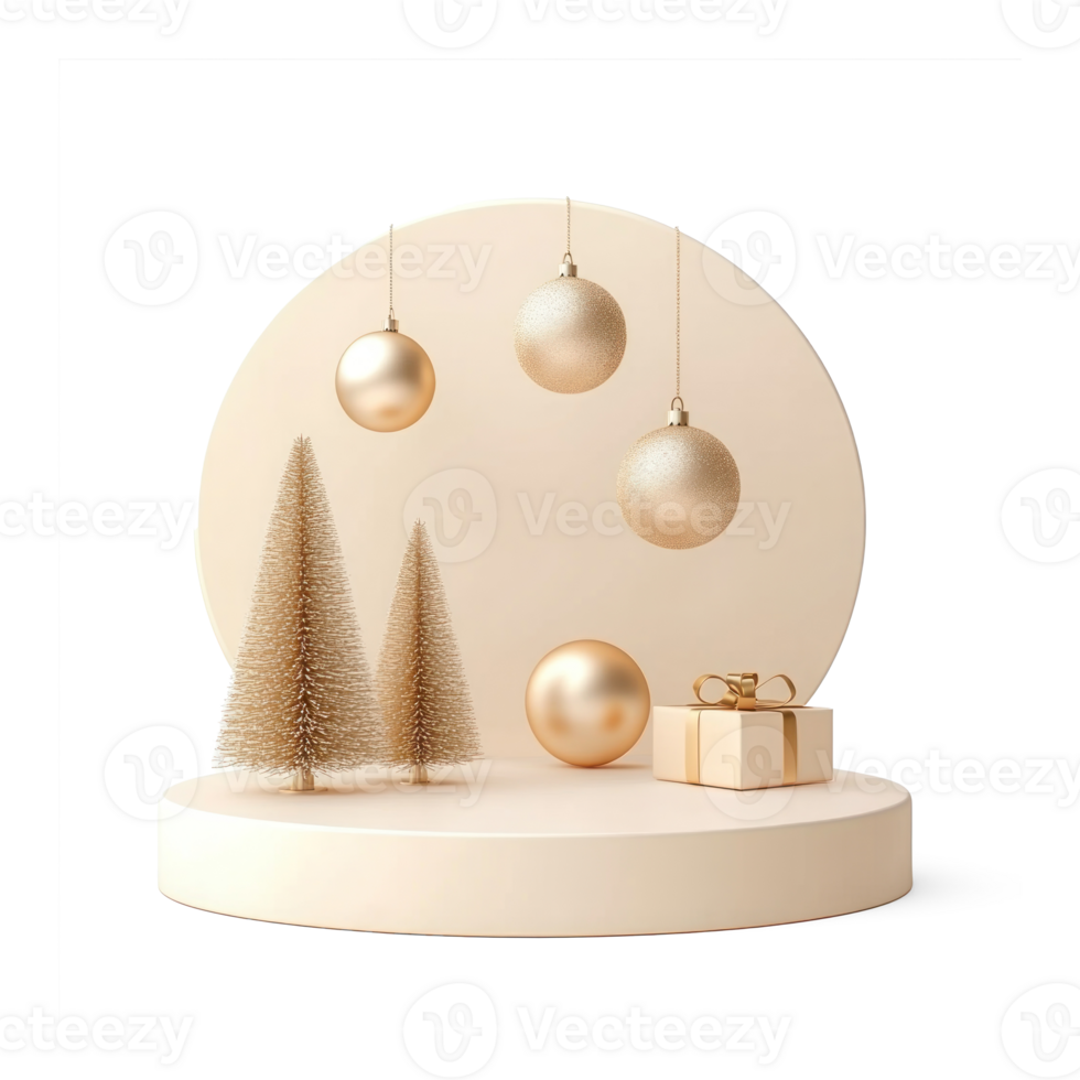 Christmas Beige podium with geometric style 3D icon cartoon smooth soft light isolate on transparent background png