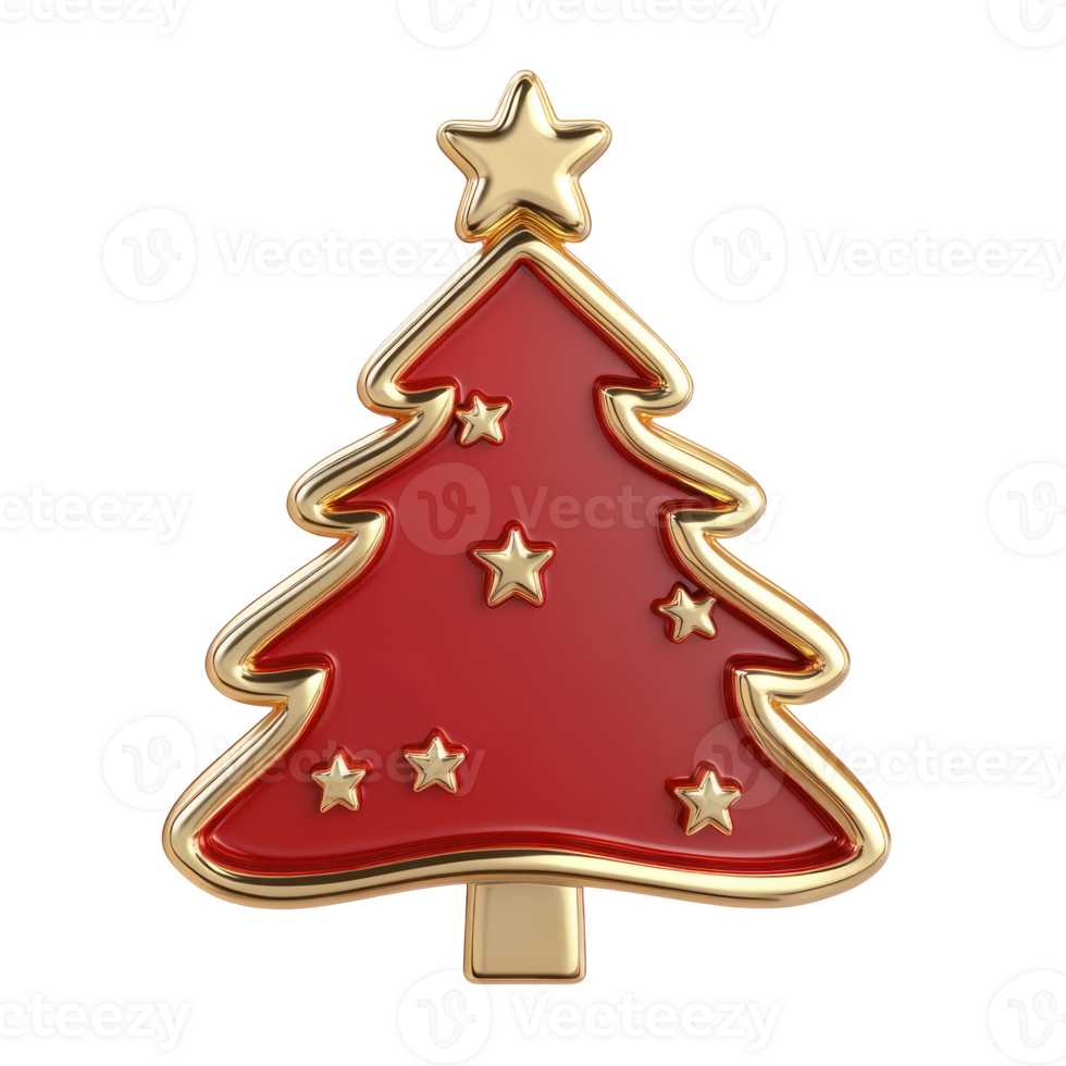 Christmas tree decorations with gold and red 3D icon cartoon minimalist isolate on transparent background png