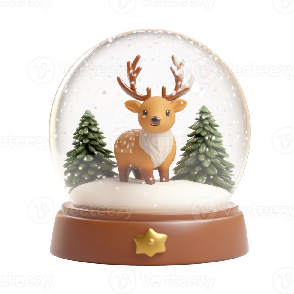 Reindeer inside Snow Globe 3D clay style round edges bright isolate on transparent background png