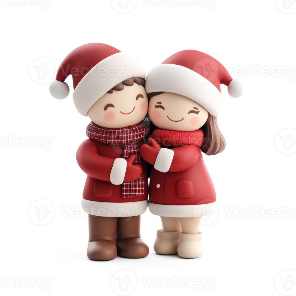 Happy couple celebrating christmas 3D icon isolate on transparent background png