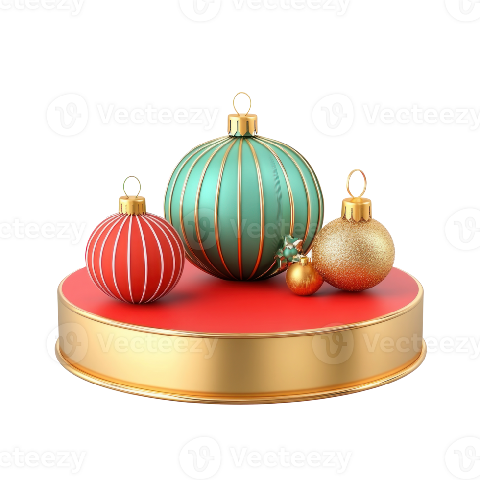 Green red and gold Christmas podium decoration items 3D icon cartoon smooth soft light isolate on transparent background png